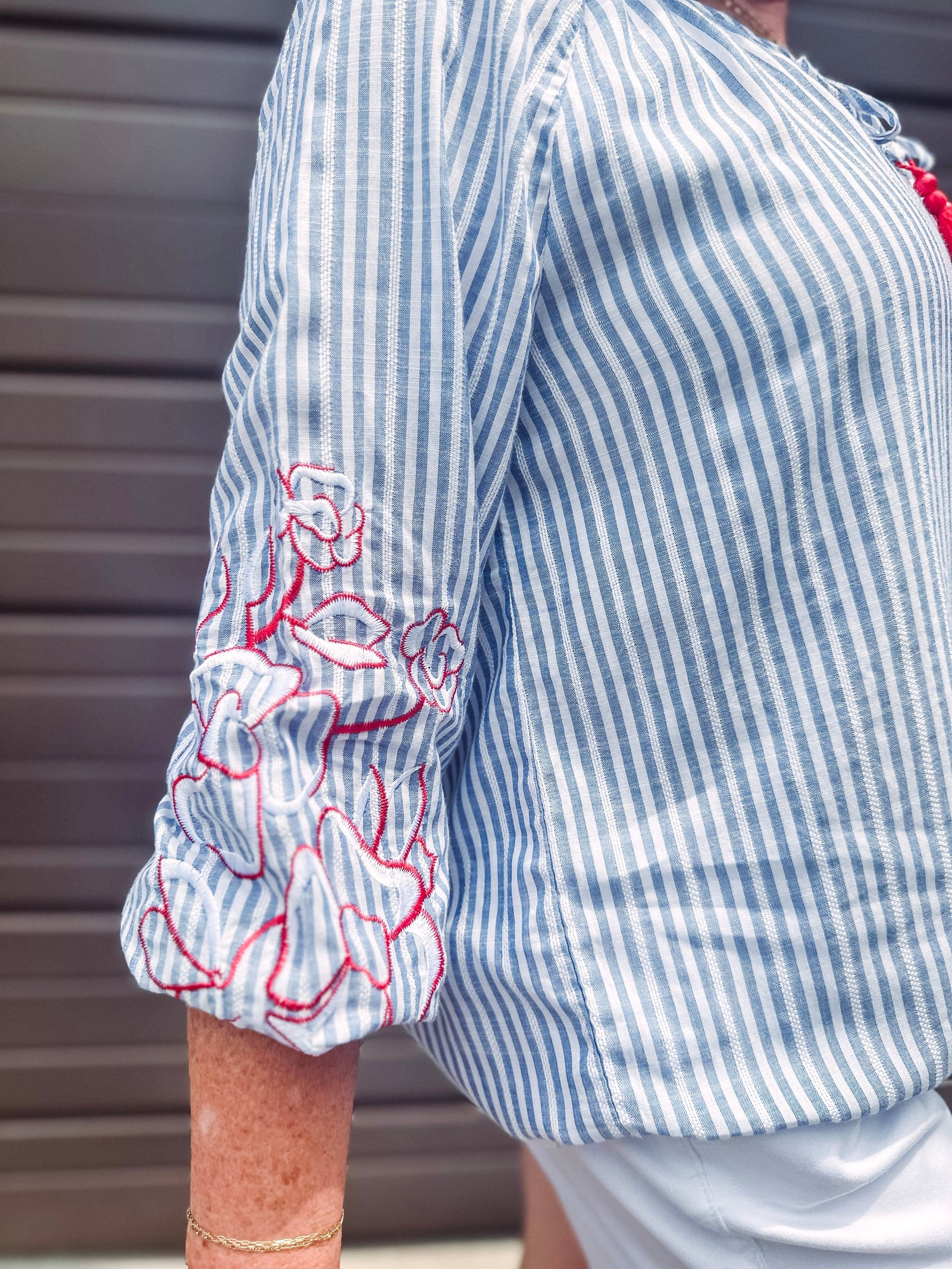 Tribal Shirts & Tops Tribal Embroidered Puff Sleeve Blouse