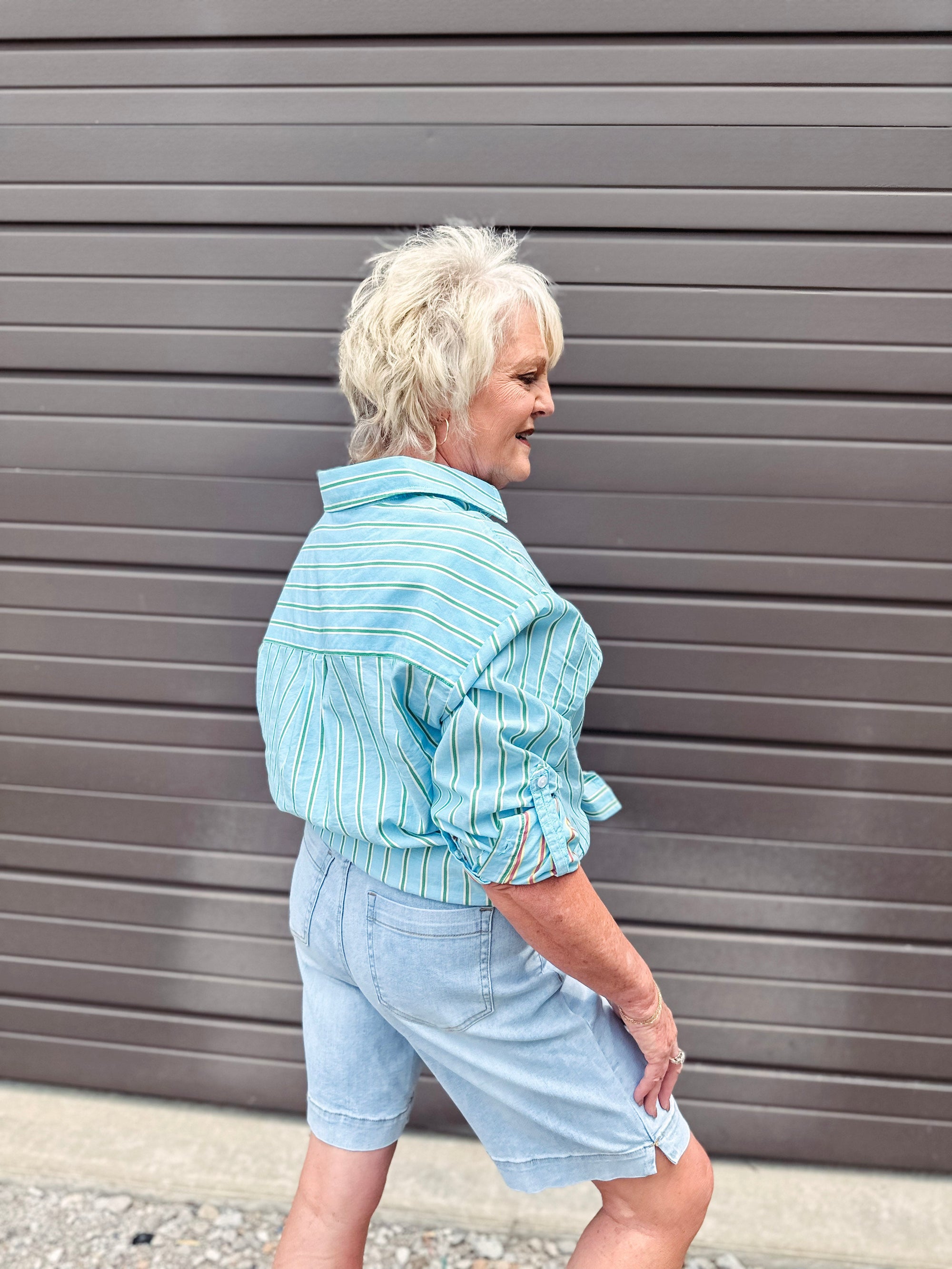 Tribal Shirts & Tops Tribal Poplin Double Stripe Button Front Shirt