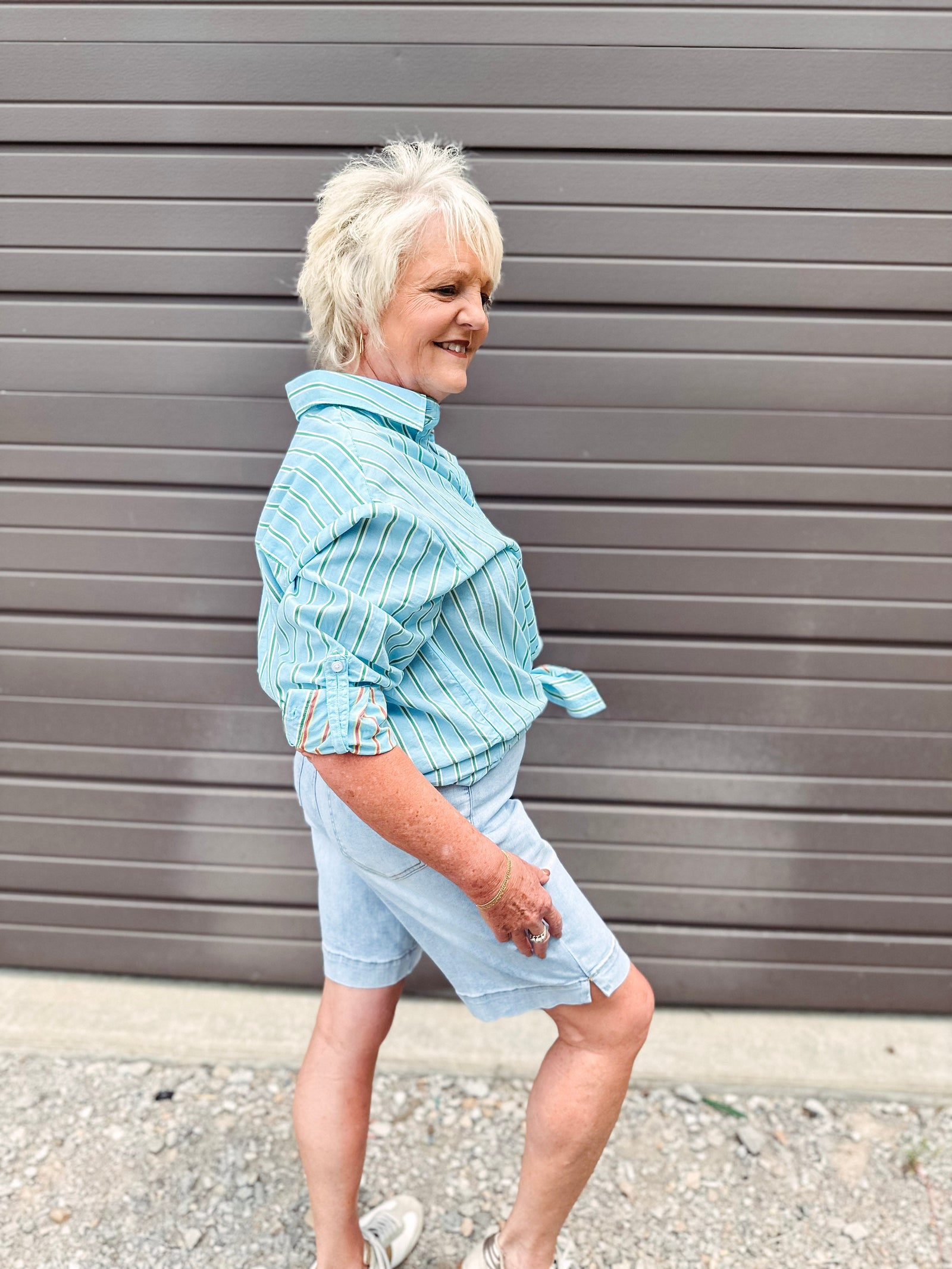 Tribal Shirts & Tops Tribal Poplin Double Stripe Button Front Shirt