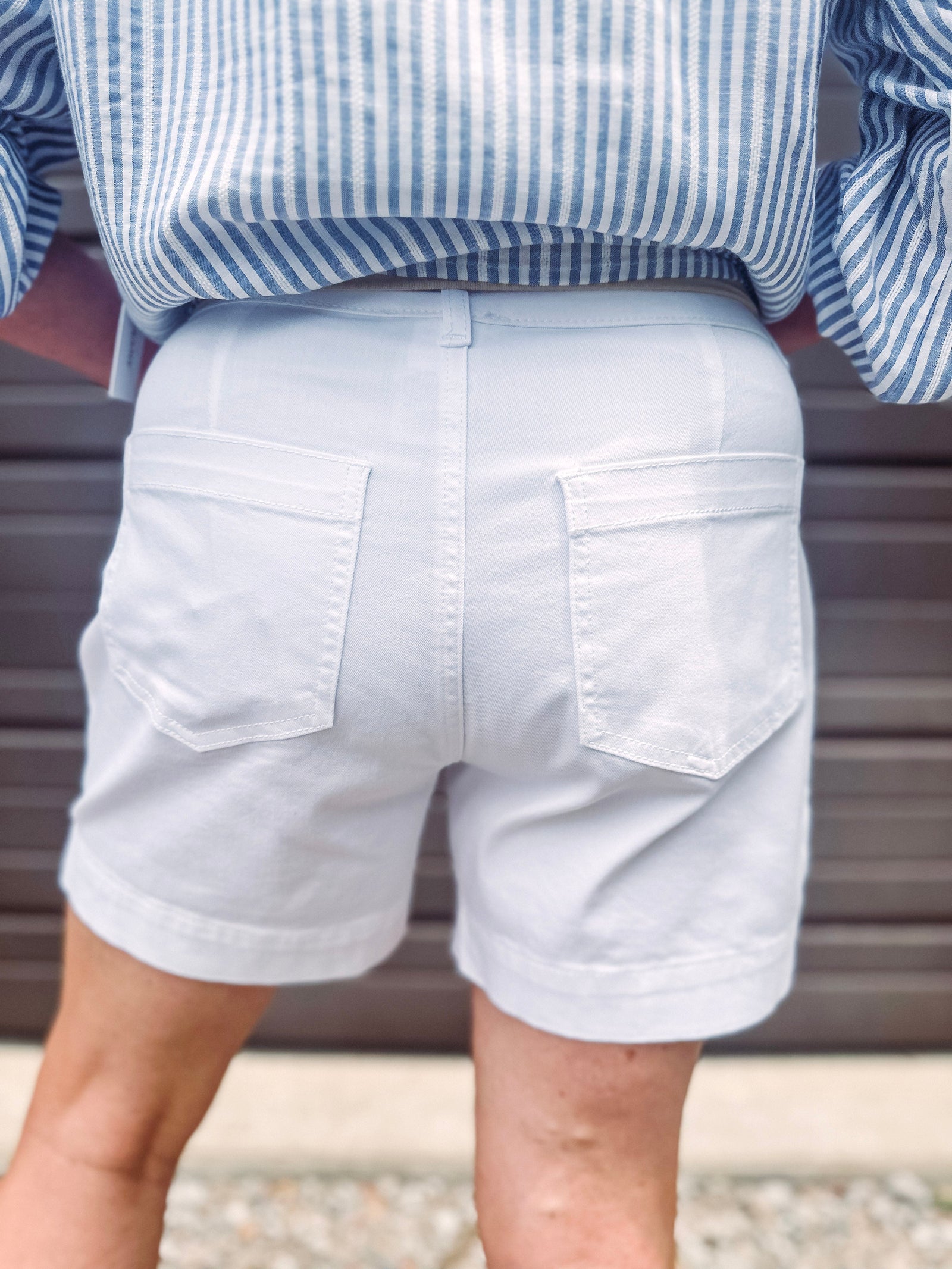 Tribal Pull-On Shorts with Hem Slits-- White