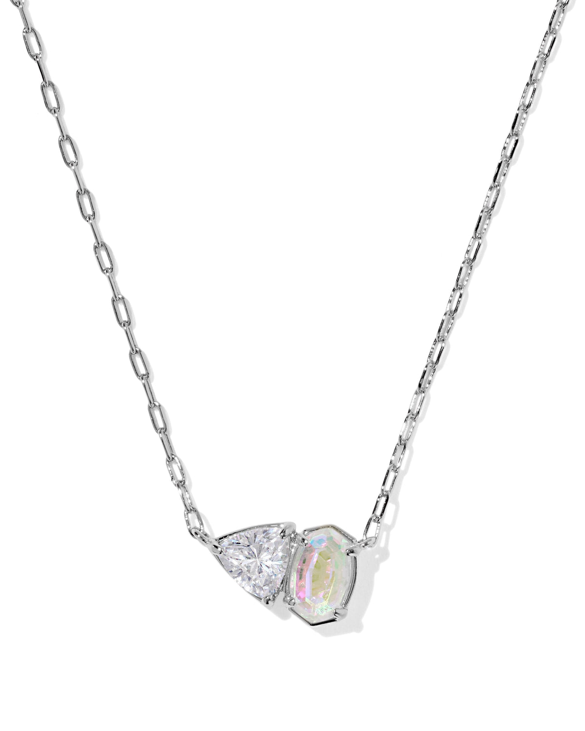 Kendra Scott Tatum Short Pendant Necklace-- Rhodium White CZ Mix