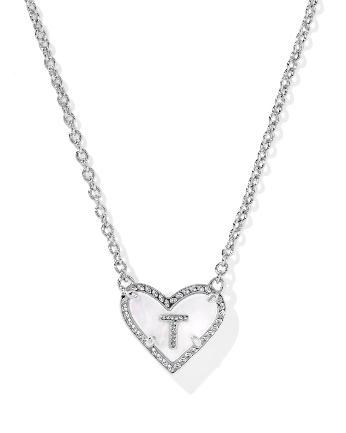 Kendra Scott Heart Letter T Pendant Necklace--Rhodium
